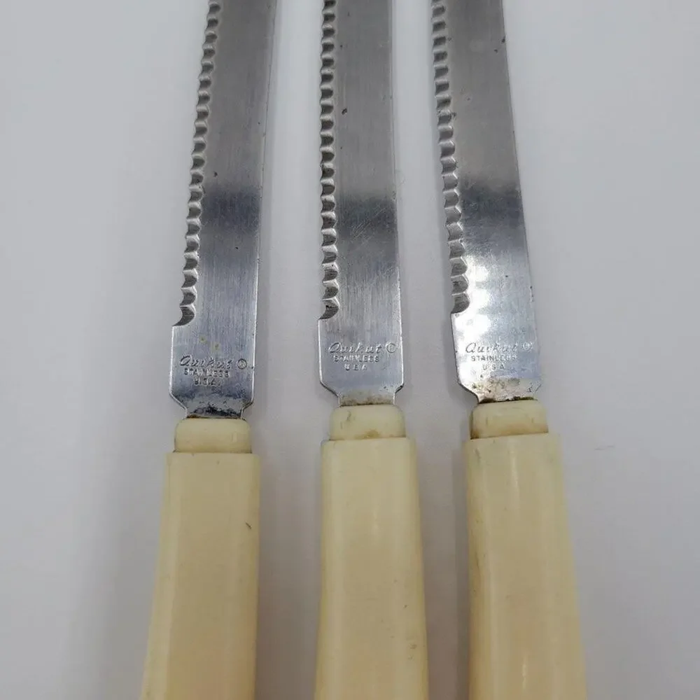 Quikut Kitchen Utensil Steak Knives One Size Cream Serrated Stainless Steel